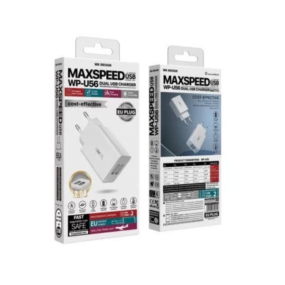 WK Design Dual USB Charger lādētājs 5V 2A 10W max balts ar 2 gab. USB to microUSB kabeļiem WP-U56