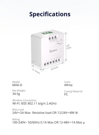 Sonoff MINI-D - sausais kontakts (dry contact) - Wi-Fi - Matter sertificēts - Image 3